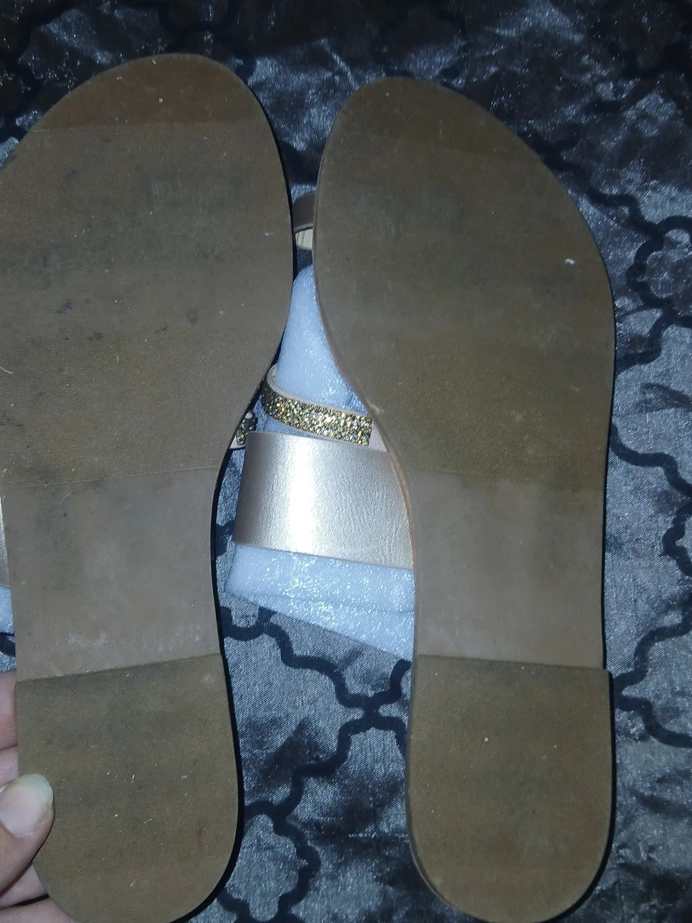 XOXO Silver Slide Sandals with Rhinestone Strap